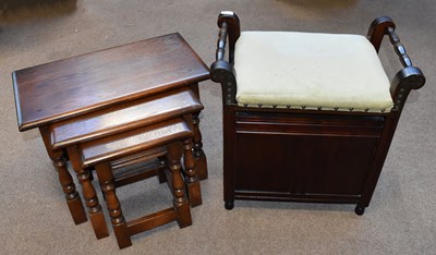 Lot 1600 - An oak nest of three tables, on turned legs,...