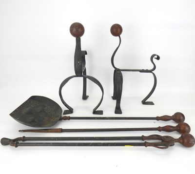 Lot 191 - A pair of Arts & Crafts copper and brass fire dogs