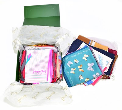 Lot 621 - Twenty-one 100% silk vintage scarves including...