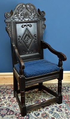 Lot 2546 - A carved oak wainscot type chair, with...