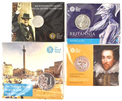 Lot 724 - THE ROYAL MINT; four 'UK Fine Silver Coin',...