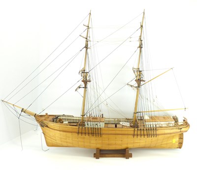 Lot 466 - A 20th century wooden model of a two-masted sailboat