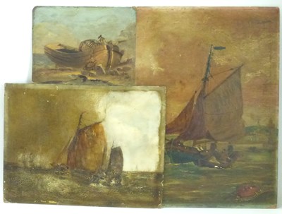 Lot 487 - Three 19th century maritime oils on board