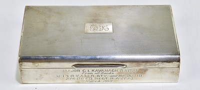 Lot 2082 - A hallmarked silver cigarette box, inscribed...