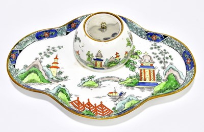 Lot 1374 - CROWN STAFFORDSHIRE; a ceramic inkwell...