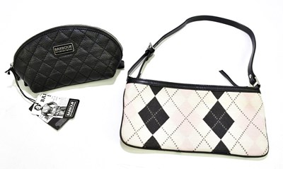 Lot 717 - PRINGLE; a cloth tartan pink, black and cream...