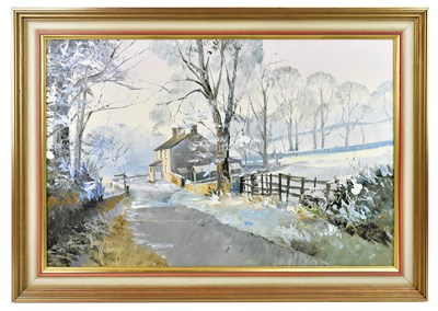 Lot 1579 - HARLEY CROSSLEY; oil on canvas, winter scene,...