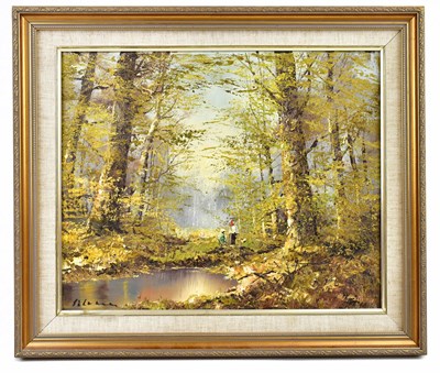 Lot 1589 - 20TH CENTURY; an oil on canvas, figures in...