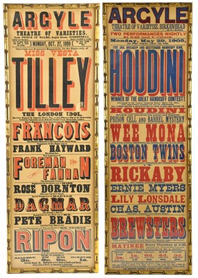 Lot 1484 - HARRY HOUDINI; a red and blue printed theatre...