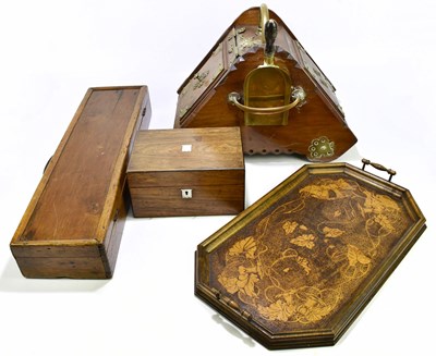 Lot 2029 - A walnut sewing box, lacking interior, a gun...