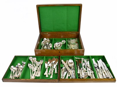 Lot 1007 - An oak case silver plated canteen of cutlery...
