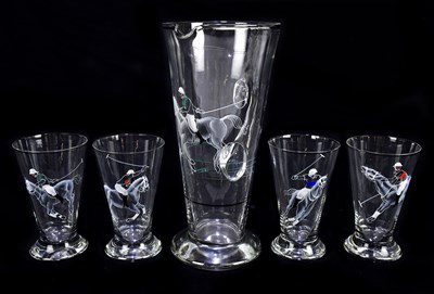 Lot 1800 - A 1950s Art Deco style lemonade jug and four...