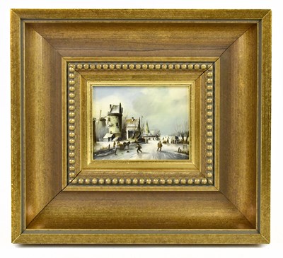 Lot 1523 - J. JOPPE; oil on board, Dutch winter scene,...