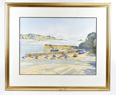Lot 160 - BERT WRIGHT; watercolour, 'Low Tide, Jersey',...