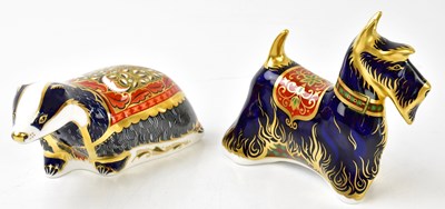 Lot 1708 - ROYAL CROWN DERBY; two paperweights,...