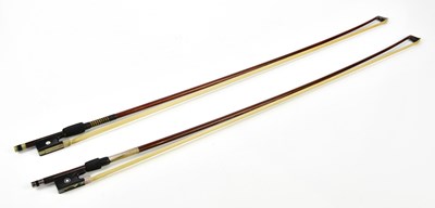 Lot 1231 - A silver mounted violin bow, stamped Aug....
