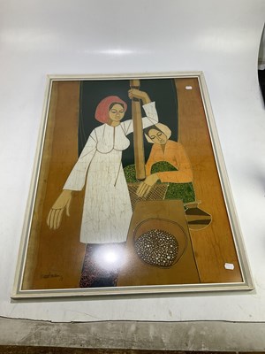 Lot 1816A - A Malaya picture on silk, indistinctly signed...