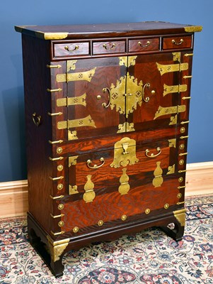 Lot 1815A - A Chinese elm trade cabinet, with small...
