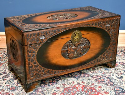 Lot 1815B - A Chinese carved camphor wood chest, height...