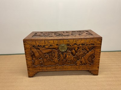 Lot 403 - An Oriental carved camphor wood chest...
