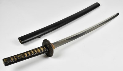 Lot 661 - A Japanese long Wakizashi, the grip ends with...