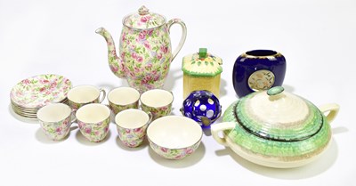 Lot 1680 - CLARICE CLIFF; a twin handled tureen and cover,...