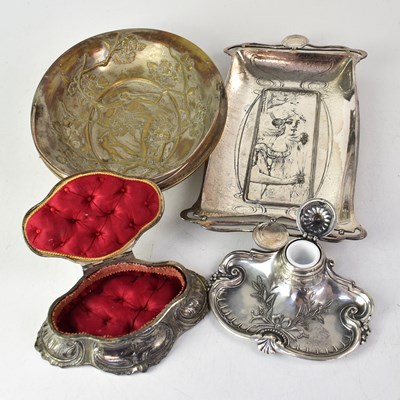 Lot 728 - An Art Nouveau silver plated tray of...
