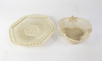 Lot 474 - BELLEEK; a c.1880 First Period trefoil basket...