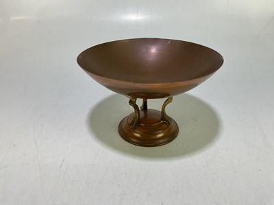 Lot 1785 - LINTONS; a copper and brass bowl, stamped to...