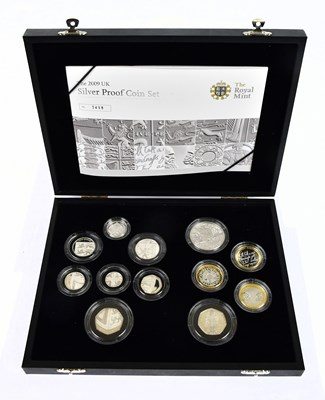 Lot 1449 - A cased 2009 silver proof coin set with twelve...