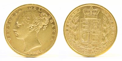 Lot 1415 - A Victorian full sovereign, young head, shield...