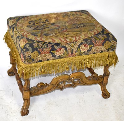 Lot 1690 - A Flemish walnut stool with tapestry seat...
