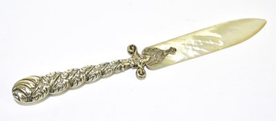 Lot 1375 - A white metal handled and mother of pearl page...