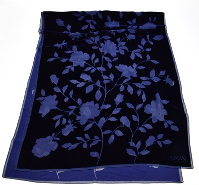 Lot 607 - ARMANI; a blue velvet and silk long scarf with...