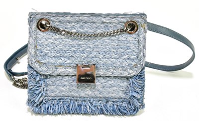 Lot 669 - JIMMY CHOO; a pale blue raffia and suede...