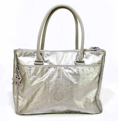 Lot 694 - KIPLING; a grey/gold metallic large tote bag...