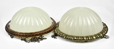 Lot 1210 - Two milk glass ceiling shades with moulded...