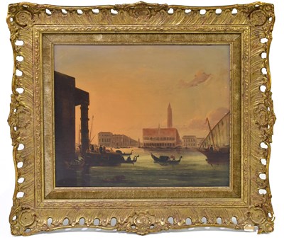 Lot 1516 - UNATTRIBUTED; oil on canvas, Venetian scene,...