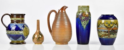 Lot 2233 - DOULTON LAMBETH; two stoneware jugs and a vase...