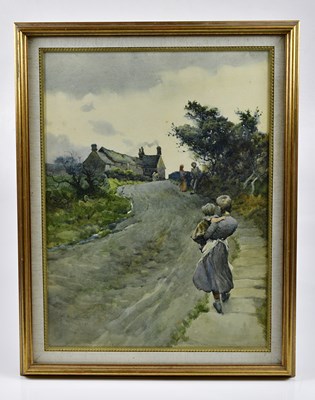 Lot 316 - M.R. JONES; watercolour, girl and child...
