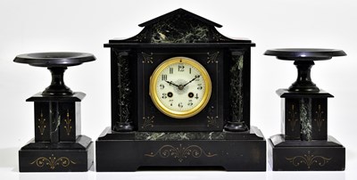Lot 2263 - A Victorian marble and slate three piece clock...