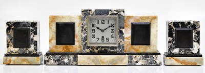 Lot 2265 - An Art Deco marble three piece clock garniture,...