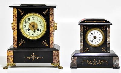 Lot 2269 - Two Victorian marble and slate mantel clocks,...