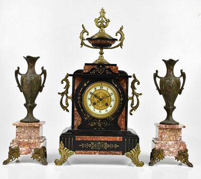 Lot 2270 - A Victorian marble and slate three piece clock...