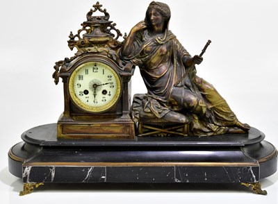 Lot 2262 - A Victorian mantel clock with bronzed metal...