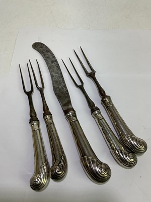 Lot 1010A - Four 18th century silver handled toast forks,...