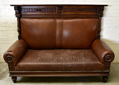Lot 2344 - A 19th century carved walnut settle, the...