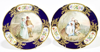 Lot 1640 - SEVRES; two hand painted cabinet plates, each...