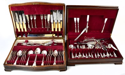 Lot 1022 - Two walnut cased canteens of cutlery and...