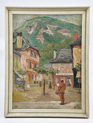 Lot 259 - MEB; oil on panel, 'Cafe Des Pyrenees', signed,...